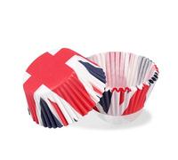100Pcs Union Jack Cupcake Cases Red White Blue Great Britain Bun Case,Small British Flag Paper Baking Case Mini Cup Cake Cases for VJ Day 80th Anniversary Decorations Union Jack Royal Party Supplies