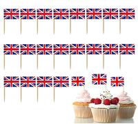 100PCS Union Jack Flag Cake Toppers for VJ Day 80th Celebrations Decorations,UK British Toothpicks Cocktail Stick Flags Cupcake Toppers for VJ Day Party VJ Day Tableware Food Decor