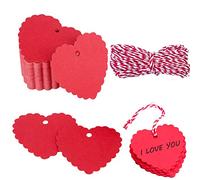 100PCs Valentine Gift Tags Heart Kraft Paper Gift Tags with String for Wedding Party Gift Wrapping Hang Label