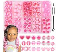 100Pcs Vibrant Acrylic Hair Beads with Heart Flower Designs and Easy Threader for Styling Braiding Beads for Kids