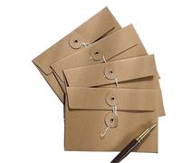 100pcs Vintage Kraft Paper Envelopes with Button String Tie for Cards Postcards