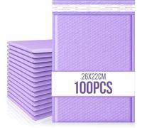 100pcs Waterproof Strong Adhesive Bubble Padded Mailing Bags, Tamper-Proof Shipping Packaging, Durable Protective Postal Self-Seal Jiffy Bags Envelopes - Multiple Colours (Purple, 26x22cm)