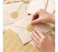 100PCS Wax Seal Stickers, Envelope Seals for Wedding Invitations, Peel and Stick Adhesive Stationery Seals, Gold