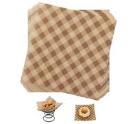 100pcs Waxed Deli Paper Sheets, 5.9x5.9in Greaseproof Food Basket Wrapping Liners Brown Checkered Sandwich & Burger Parchment Wraps Tray Liners for Serving Food Picnics Restaurants