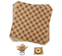 100pcs Waxed Deli Paper Sheets, 7.1x7.1 in Greaseproof Food Basket Liners Squares Checkered Sandwich & Burger Wraps Tray Parchment Liners for Serving Food Picnics Restaurants (Brown)