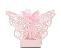 100PCS Wedding Favor Sugar Boxes, Butterfly Candy Chocolate Boxes for Wedding Birthday Party Decor, Rustic Paper Gift Boxes with European Style for Bridal Shower Favors (Pink)