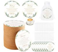 100Pcs Wedding Favors for Guest Cork Coaster Gifts Bulk Eucalyptus Leaves Coasters with Organza Bags Newlyweds Thank You for Celebrating with Us Party Decor for Wedding Bridal Shower Party Supplies