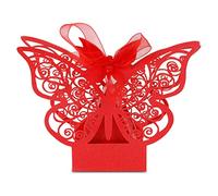 100PCS Wedding Sugar Boxes, Butterfly Candy Boxes for Wedding Favors, Rustic Paper Chocolate Boxes with Assembly Design, White Pink Beige Light Blue Light Purple Red Options, 11 x (Red)