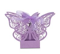 100PCS Wedding Sugar Boxes, Butterfly Candy Boxes for Wedding Favors, Rustic Paper Chocolate Boxes with Assembly Design, White Pink Beige Light Blue Light Purple Red Options, 11 x (Light Purple)