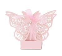 100PCS Wedding Sugar Boxes, European Style Wedding Favor Butterfly Sugar Chocolate Boxes with Ribbon for Party Favors Birthday Party Favors Decoration Supplies,4.3 x 3.1 x 1.7in