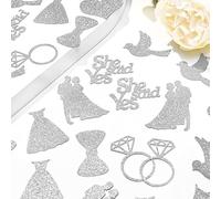 100Pcs Wedding Table Confetti Silver Glitter Bridal Shower Decorations She Said Yes Diamond Ring Confetti for Bridal Shower Wedding Engagement Anniversary Valentine's Day Bachelor Party