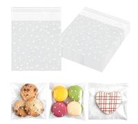 100pcs White Dot Cellophane Bags 10 x 10cm,Self Adhesive Small Plastic Packaging Self-Seal Translucent Cookie Bags Clear Cellophane Bags Dot Opp Sweet Bag for Cookie Chocolates Biscuit Sweets Candy