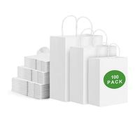 100pcs White Kraft Paper Bags with Handles Mixed Size Gift Bags Bulk,Craft Grocery Shopping Retail Birthday Party Favors Wedding Sacks Restaurant Takeout, Business