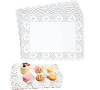100PCS White Lace Rectangle Paper Doilies 30 x 19cm/11.8 x 7.4in Disposable Hollowed Doilies Paper Placemats Cake Packaging Pads for Buffet Fried Food Wedding Party Christmas Tableware Decoration