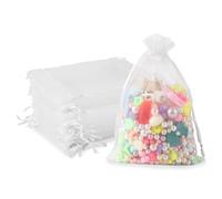 100Pcs White Organza Bags Small (10x15cm) - Sheer Mesh Favour Bags with Drawstring for Jewellery, Wedding Gifts & Candy Bulk Organza Gift Pouches for Christmas, Birthday