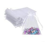 100Pcs White Organza Bags with Drawstring Closure for Wedding For Favors, Party Gifts, Jewelry Packaging and Candy Pouches in Various Sizes 5x7cm to 15x20cm(9 * 12cm)