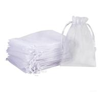 100Pcs White Organza Bags with Drawstring Wedding Party Favour Jewellery Candy Pouches Christmas Festival Packing Multiple Sizes(9 * 12cm)