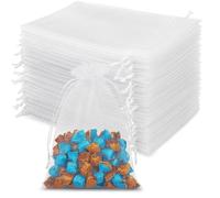 100PCS White Organza Gift Bags 5x7 Inch - Sheer Drawstring Pouches for Wedding Favors, Candy, Jewelry, Party Gifts, Valentine's Day, Halloween, Christmas, Bulk Packaging