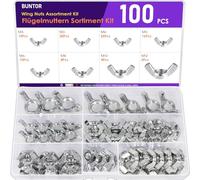 100PCS Wing Nuts Assortment Kit, BUNTOR Carbon Steel Butterfly Nut Set, M3/M4/M5/M6/M8/10/M12 Nuts, Butterfly Wing Nut for DIY Tools, Machinery, Electronic Equipment