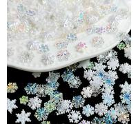 100Pcs Winter Nail Charms Christmas Snowflake Nail Gems Flat Multicolor Nail Rhinestone Aurora Resin Design Nail Art Charms Winter Acrylic Nail Supplies for Women Decor Holiday Manicure