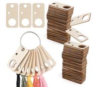 100Pcs Wooden Cross Stitch Sewing Tools, 3x6cm Embroidery Floss Organizer with Metal Thread Ring, Floss Drops, Cross Stitch Thread Organizer, Embroidery Floss Storage, Wood Rectangle Floss Bobbins (D)