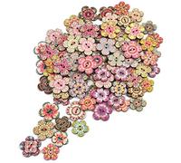 100Pcs Wooden Flower Printed Button 20 24mm Mixed Vintage Pattern Buttons Craft Button Handmade with Love Flower Shape Sewing Decorative Button with 2 Hole for Cardigans Knitting Scrapbooking Supplies