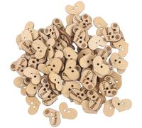 100pcs Wooden Heart Buttons with I Love You Lettering | Beige Two-hole Pieces, 15x11mm Size, Smooth Finish, Lightweight Embellishments for Suits, Cards, Weddings and Home DIY