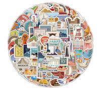 100PCS World Travel Stickers, Waterproof Vintage City Landmark Vinyl Decals for Scrapbook Water Bottle Laptop Travel Journal Luggage Teens Adults Decorating