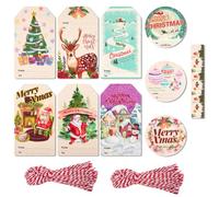 100pcs Xmas Gift Tags with String : Christmas Hanging Labels 10 Festive Pattern for Gift Wrapping