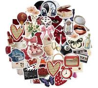100PCS Y2K Red Aesthetic Stickers Pack, Cute Cool Retro Stickers for Journaling Scrapbook Laptop Phone Case Water Bottle DIY Decor for Teens Girls Boys