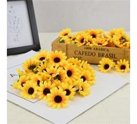 100Pcs Yellow Artificial Flower Heads Mini Fake Sunflower Decorative Fabric Flowers Craft Floral Embellishments for Wreaths Wedding Artificial Flowers Home Décor Products
