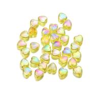 100PCS Yellow Heart Shape Beads 9mm, Iridescent Acrylic Loose Beads for Crafting