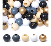 100Pieces 20mm Wood Beads Large Hole Colored Wooden Macrame Beads Black/White/Gold/Gray/Beige Wooden Loose Beads for Craft/Jewelry Making/Garlands Christmas Tree/Holiday Decor (8mm Hole)