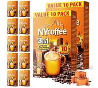 SOL 100pk Bulk NY 3-in-1 Coffee Sachets, Salted Caramel Flavour Case Pack Includes 10 x 10 Individually Wrapped Instant Sticks, Convenient and Portable, Perfect for Home, Office, or Travel