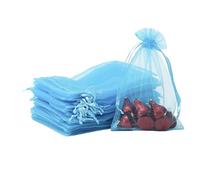 100pk Lake Blue Organza Gift Bags,10x15cm Small Organza Favor Bags,Wedding Jewelry Pouches with Drawstring,Mesh Candy Favour Bag Party Sweet Bags for Birthday,Wedding,Christmas,Gift Wrapping