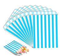 100pk Light Blue Sweet Bags,Small Striped Candy Bag,5''x7'' Sweetie|Popcorn|Bread|Sandwich|Biscuit Bag,Party Bags for Snacks,Sweets,Cake Gift,Wedding,Birthday Party,Christmas