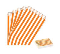 100pk Striped Candy Sweet Paper Bags,Orange Small Sweetie Bags|Popcorn Bags|Bread Sandwich Bags|Biscuit Bags,Recyclable Party Bags for Snacks,Sweets,Cake Gift,Wedding,Birthday Party,Christmas