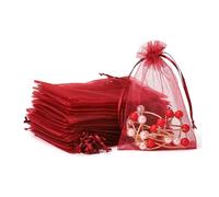100pk Wine Red Organza Gift Bags,9x12cm Small Organza Favor Bags,Wedding Jewelry Pouches with Drawstring,Mesh Candy Favour Bag Party Sweet Bags for Birthday,Wedding,Christmas,Gift Wrapping