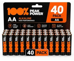100PP AA Batteries 40 Pack | Alkaline 1.5V, 10-Year Shelf Life