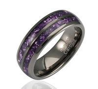 100S JEWELRY Engraved Personalized Gunmetal Purple Tungsten Rings For Men Amethyst Inlay Wedding Promise Band Size 6-16, 12.5 mm, Metal, No Gemstone