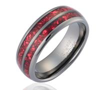 100S JEWELRY Gunmetal Mens Tungsten Carbide Ring Crushed Red Garnet Inlay Wedding Band Dome Edge Polished Finish Size 6-16, 9 UK, Metal, No Gemstone