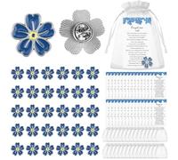 100Set Forget Me Not Memorial Pin Flower Lapel Brooch Funeral Favor with Memorial Poem Cards and Organza Bags for Memorial Remembrance Presents (100)
