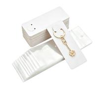 100Set White Keychain Display Cards with Self-Sealing Bags 2’’ x 5.9’’ Long Keyring Cardstock Holder Keychain Packaging Supplies Jewelry Display Cards for Small Business Selling