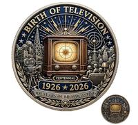 100th Anniversary Birth of Television Commemorative Coin (1926-2026), Centennial Broadcasting History Collectible, Unique Science & Tech Gift for History Enthusiasts (1pc)