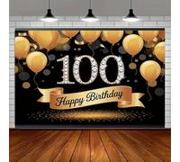 100th birthday background - Elegant golden shining crystal "100" and black background blessing words birthday decoration 300x200CM
