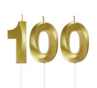 100th Birthday Candles for Cake - Gold Number Candle - Birthday Cake Topper for 100 Years Old Celebration - Anniversary Wedding Party Supplies Decorations