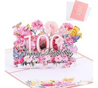 100th Birthday Card - 100 Year Old Birthday Cards for Mum Dad Grandad Grandma Grandmother Grandfather Brother, 3D Pop Up Cards, Flower Popup Happy Card with Blank Note Envelope, One Hundredth Pop-up