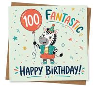 100th Birthday Card for Her or Him, Cute Zebra Design with Happy Birthday Message, Funny Centenary Greeting Card