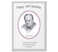 100th Birthday Card for him - Exclusive handrawn Fine Art drawing Sir Winston Churchill - WW2 quote - Stunning Keepsake greeting - Special wishes 100 year old man - Blank inside to write own message