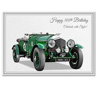 100th Birthday Card for him - Keepsake wishes - 100 year old man - Stunning Vector Art - Classic British Racing Car - Vintage Motor greeting - Blank inside to write your own special message